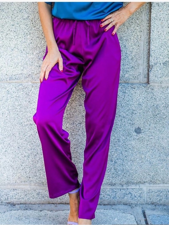 The Drop Pants - Straight-Leg Satin Pants in Vibrant Purple